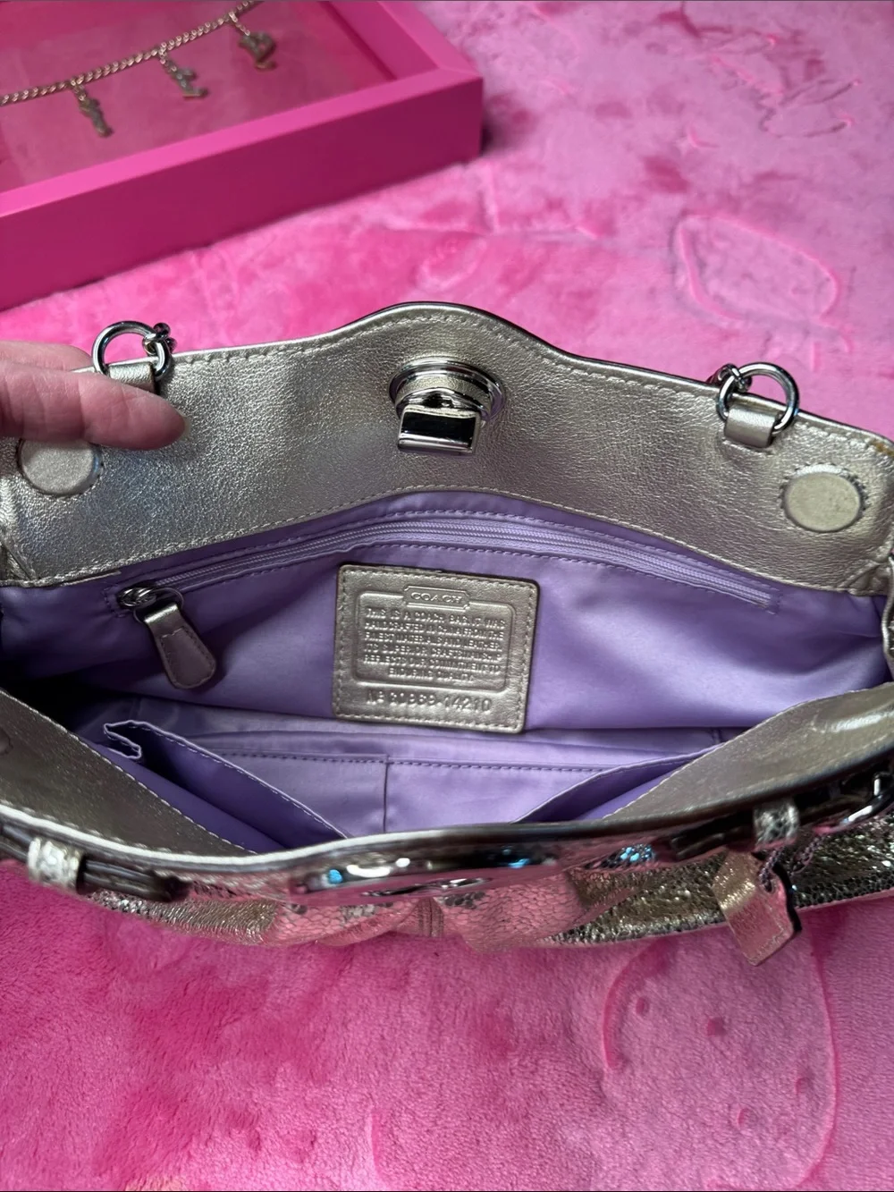 Coach Sparkling Metallic Silver Saffiano Pleated Chain Bag G0969‑14210 Pristine